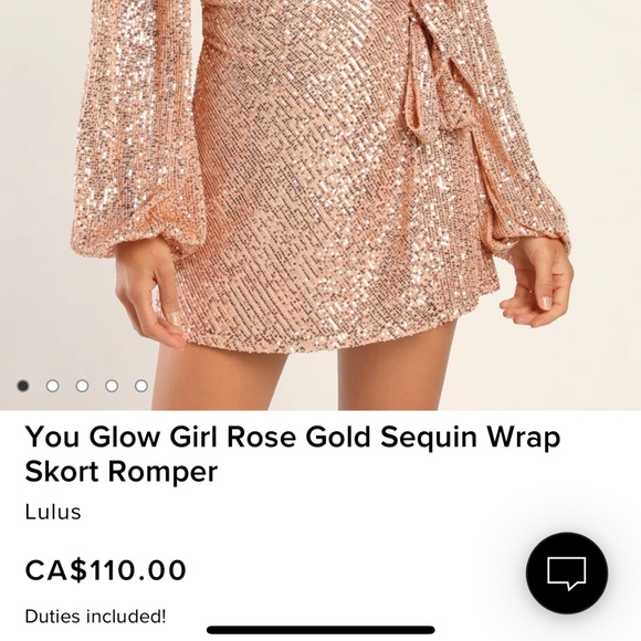 Lulu’s Pink Sequin “You Glow Girl” Rose Gold Wrap Skort Romper - Picture 5 of 7